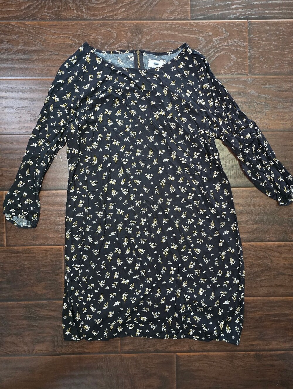 Old Navy Womens Black Floral Long Sleeve Mini Swing Dress Large
